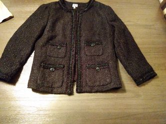 ANNE KLEIN NEW Women's Fringe Trim Tweed Blazer Jacket Top Size 6