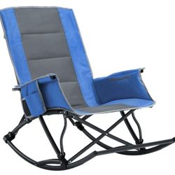Folding Rocking Chair with Cup Holder and Phone Pocket, Blue
