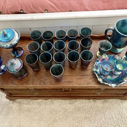 Indiana Harvest Grape Carnival Iridescent Blue Glass Set