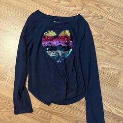 Long Sleeve Top with Sequin Heart Girls shirt size 10/12