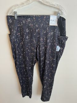Women’s Size 2X FLX High Rise Pocket Leggings, Black with Multi Color Pattern, NEW