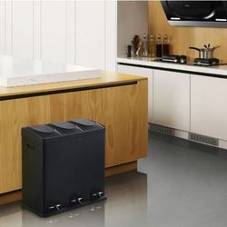 Step N Sort 16 Gal 3-Compartment Stainless Steel Trash Can Black
