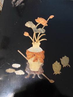 Chinese Black Lacquer Panel with Inlay Decoration