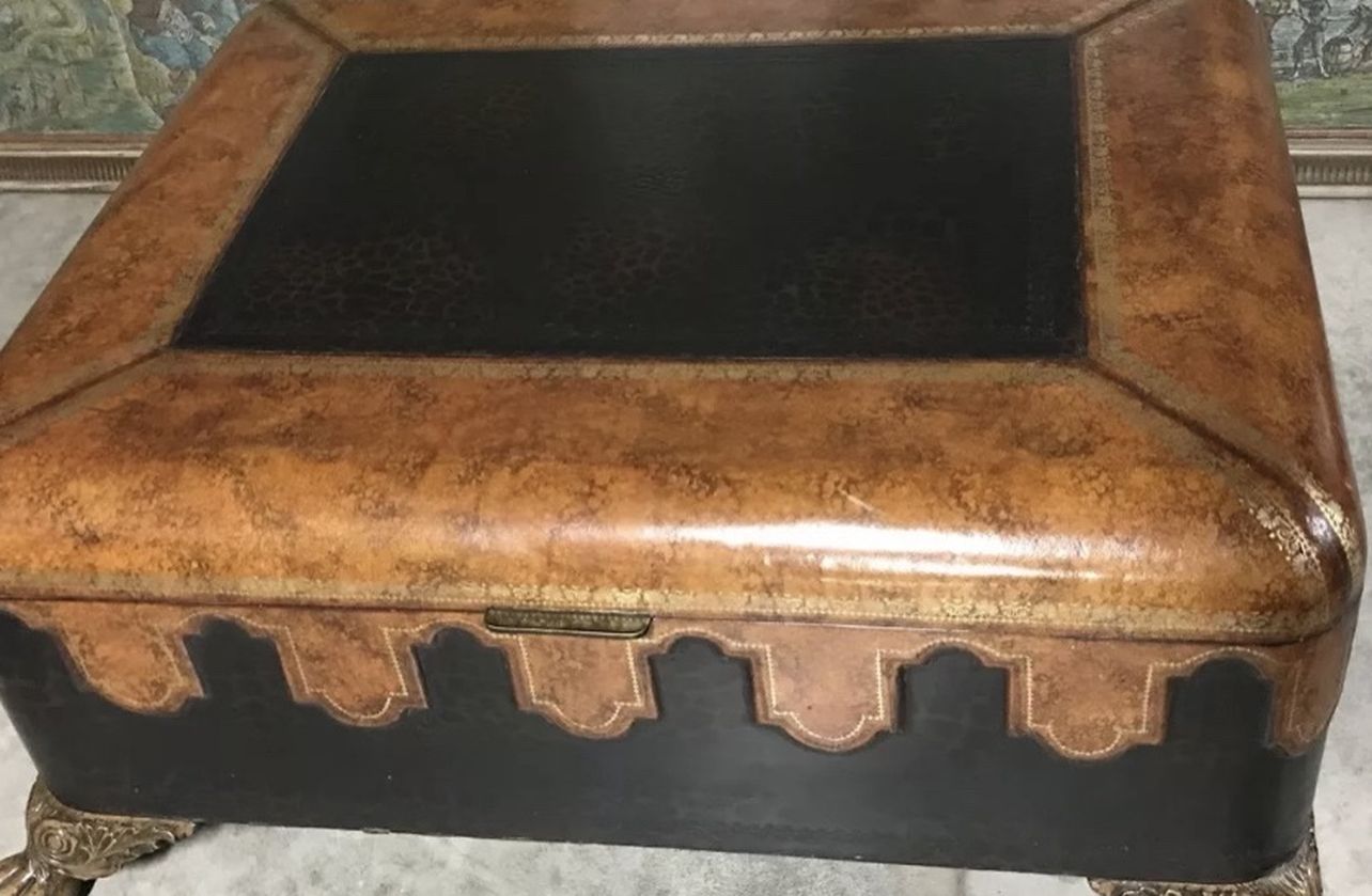 Vintage Maitland Smith Colonial Style Leather Covered Trunk , Coffee Table
