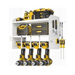 Power Tool Organizer Wall Mount - 3 Layer Heavy Duty - Cordless Tool Organizer, 4 Drill Hanger, Modular Battery Tool Organizer Wall Mount - Garage/Wor