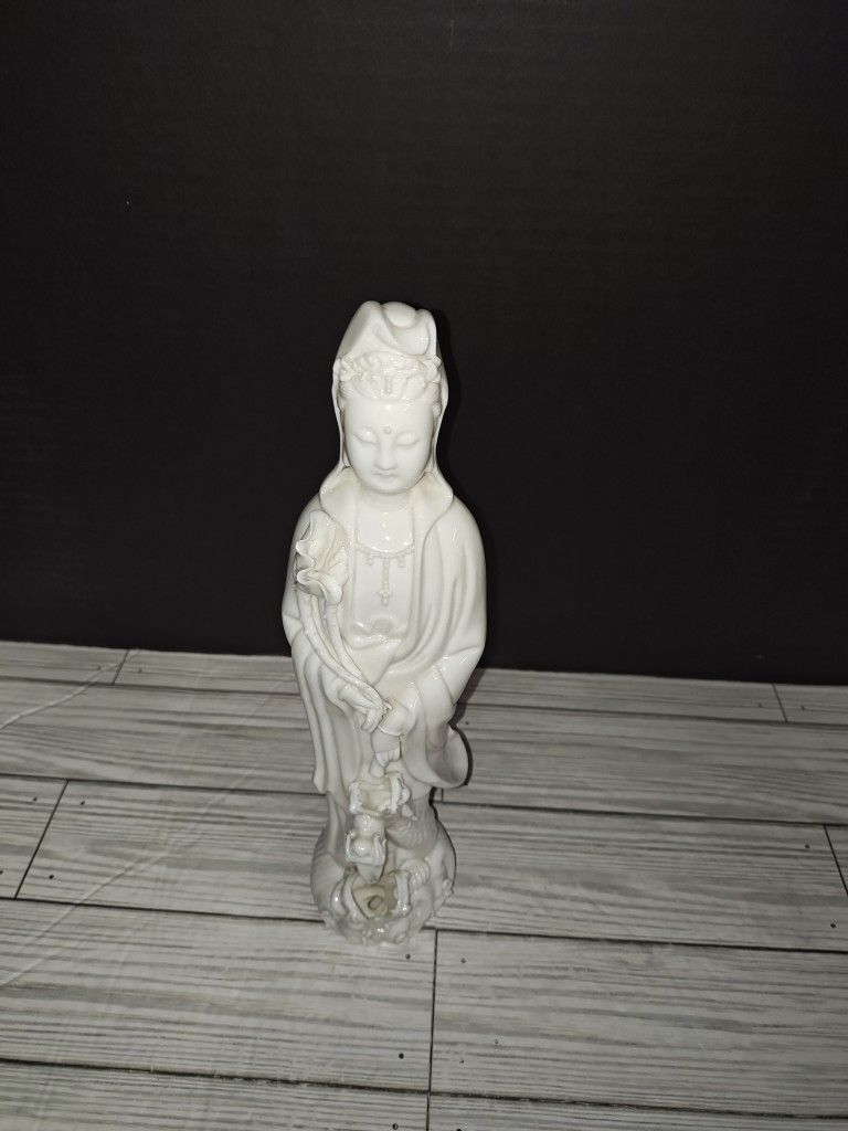 12" China DeHua Porcelain Dripping Water Kwan-yin GuanYin Buddha Dragon Statue