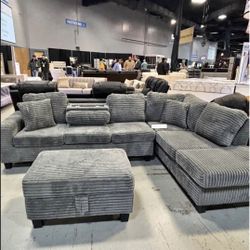 Cozy Corduroy Sectional – now with a FREE Storage Ottoman!