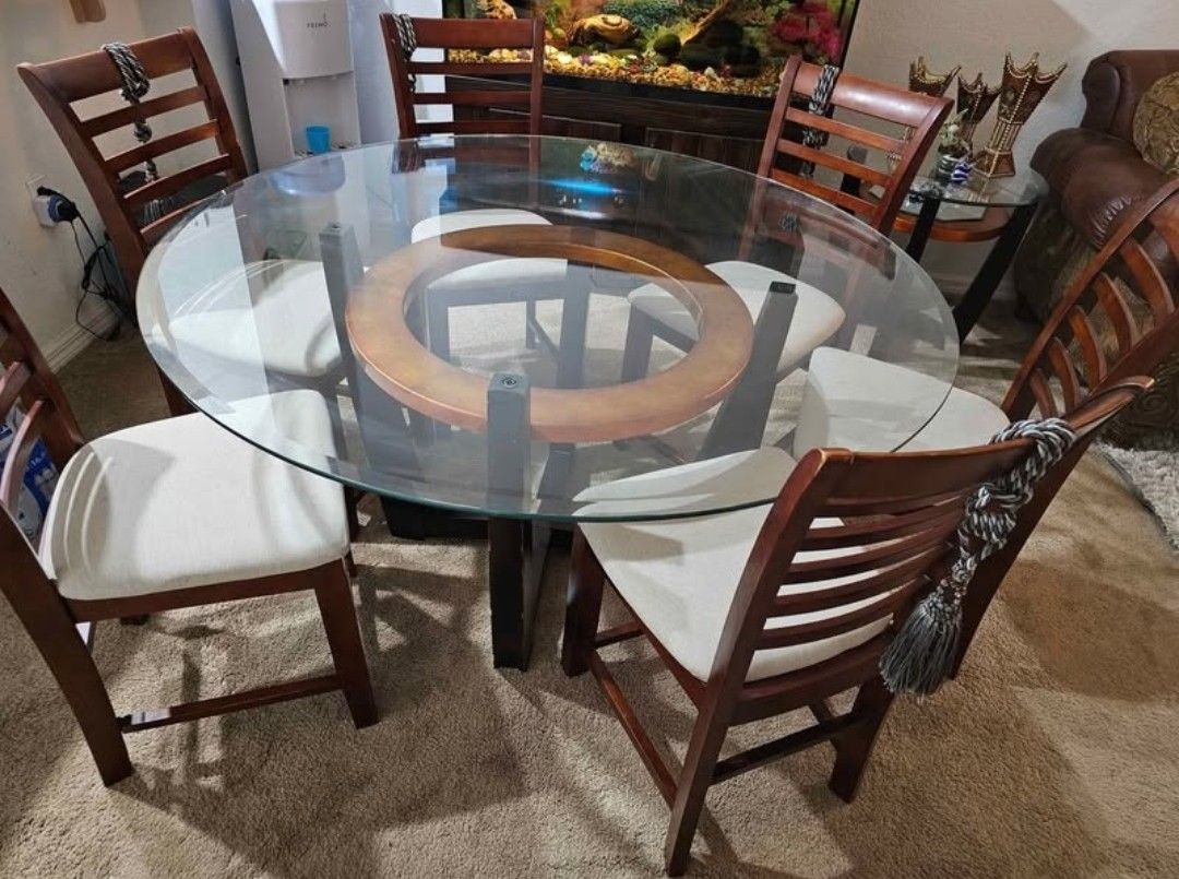 6 Chairs Glass Top Dinning Table