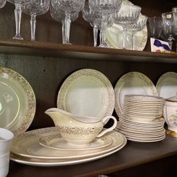 Grandmothers Antique Dishes With Serving Dishes Trimmed In 14 Carat Gold  Service For 8