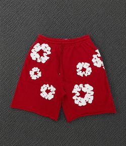 Denim Tear Cotton Wreath Red Shorts