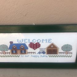 Welcome To Our Happy Home Hand Knitted Frame