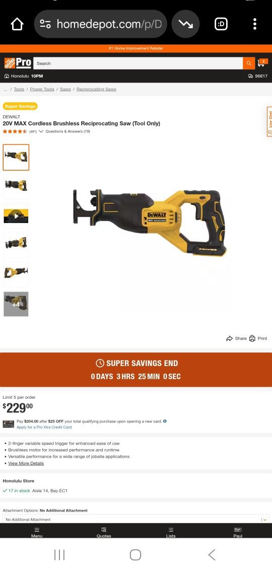 Dewalt 20v MAX Brushless Reciprocating Saw