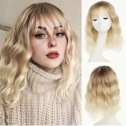 Human Hair Blend Blonde Ombré Wig