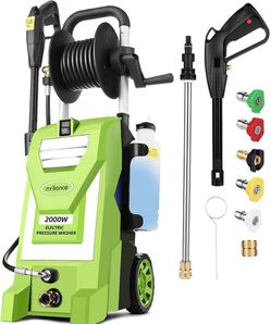 Pressure Washer, 2000W Electric Power Washer, 2.9GPM Power Washer Electric Powered with 5 Nozzles & Hose Reel, Portable Pressure Washer with for Car D