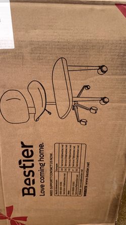 Bestier Cross Legged Office Chair with Wheels, Black PU Leather in box
