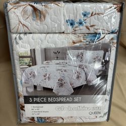 Printed Quilt W/ Pillow Shams Reversible