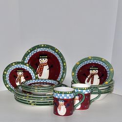 Gibson Housewares Snowman Plates, Bowls & Cups 18 Pieces
