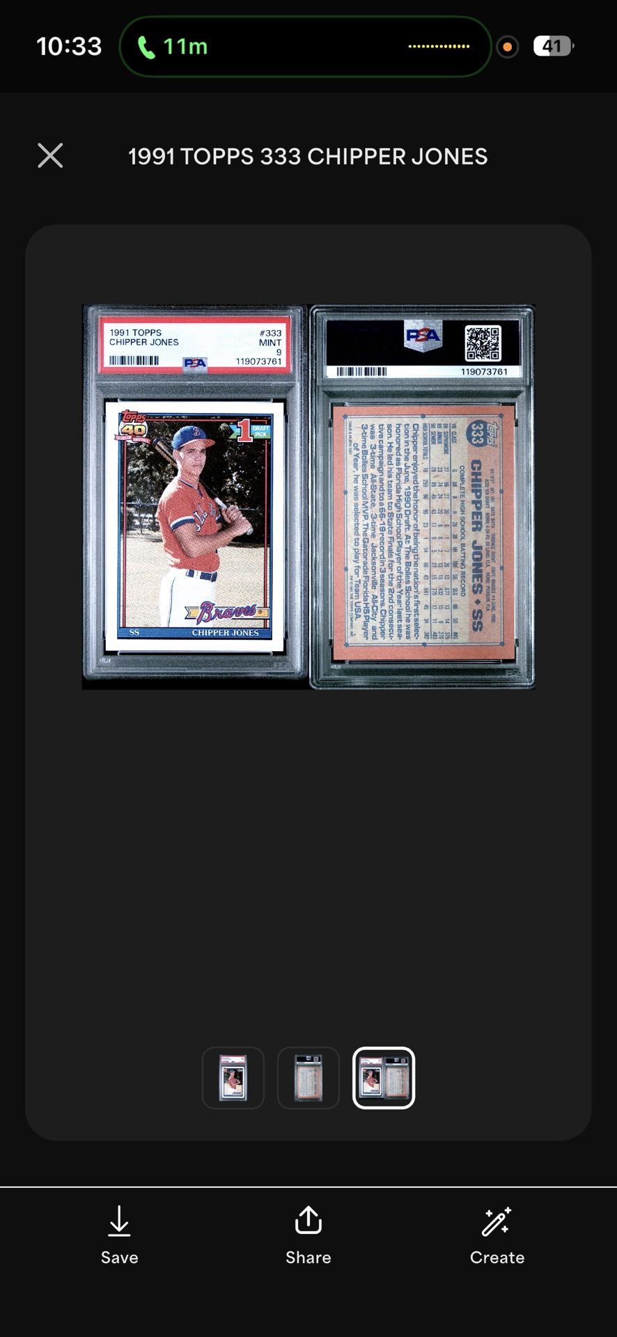 Chipper Jones #333 Graded PSA 9 Mint