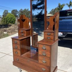 Antique Victorian Dresser with Mirror – Solid Wood