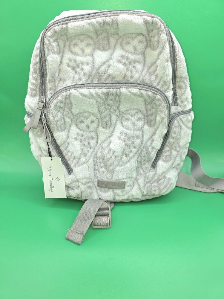 NWT RARE Vera Bradley Hadley Backpack Night Owls Gray Plush Fuzzy Quilted Hedwig