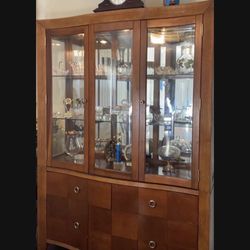 Wooden Dining Table With Six chairs And China Closet
