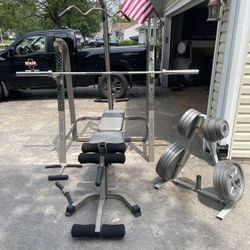 OFFER 485 LB Olympic Plates gym set rack bench