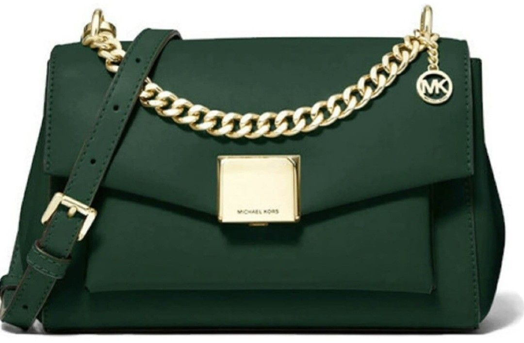 Authentic Michael Kors Lita Medium Size Crossbody Bag In Racing Green Color