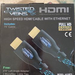 Twisted Veins HDMI Cable 75 ft Long High Speed HDMI Cord with Ethernet Maxim 