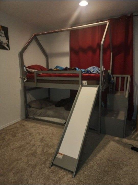 Twin OVER Twin Bunk Beds With Slide & Stairs
