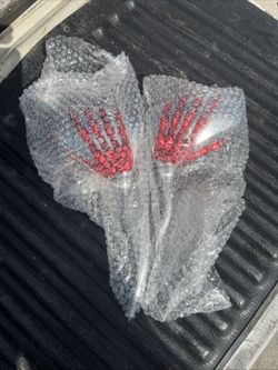 Motorcycle Rearview Mirrors Skull Hands Red