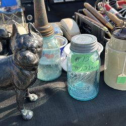 Antique bulldog piggy bank number 13 Mason jar 1800 croc jar