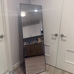 Full-Length Mirror 64x21 – Black Aluminum Frame, Freestanding/Wall Mount