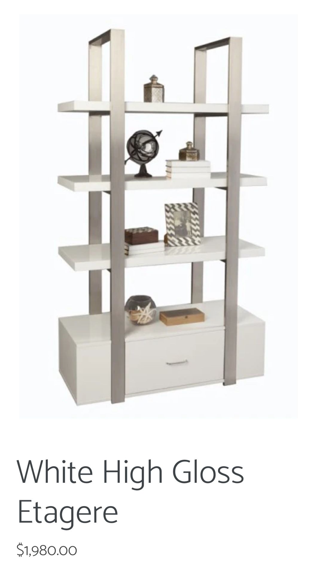 White Glossy Silver Bookcase Etagere