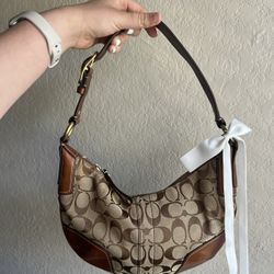 Vintage Tan Jacquard Hobo Coach Bag 