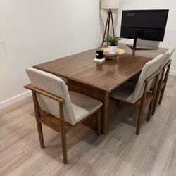 Dining Set – Solid Wood Table, 4 Chairs & Bench – Moving Sale!