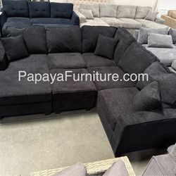 New! Large Sectional Sofa And Ottoman, Reversible Chaise Couch, Sectional, U-shaped Sofa, Sectionals Sofas, Couch,Black Sectional,Chenille Fabric Sofa