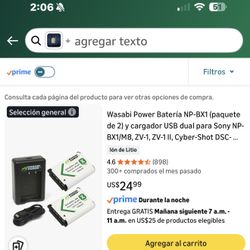 Wasabi Power Batería NP-BX1 (paquete de 2) y cargador USB dual para Sony NP-BX1/M8, ZV-1, ZV-1 |I, Cyber-Shot DSC-...