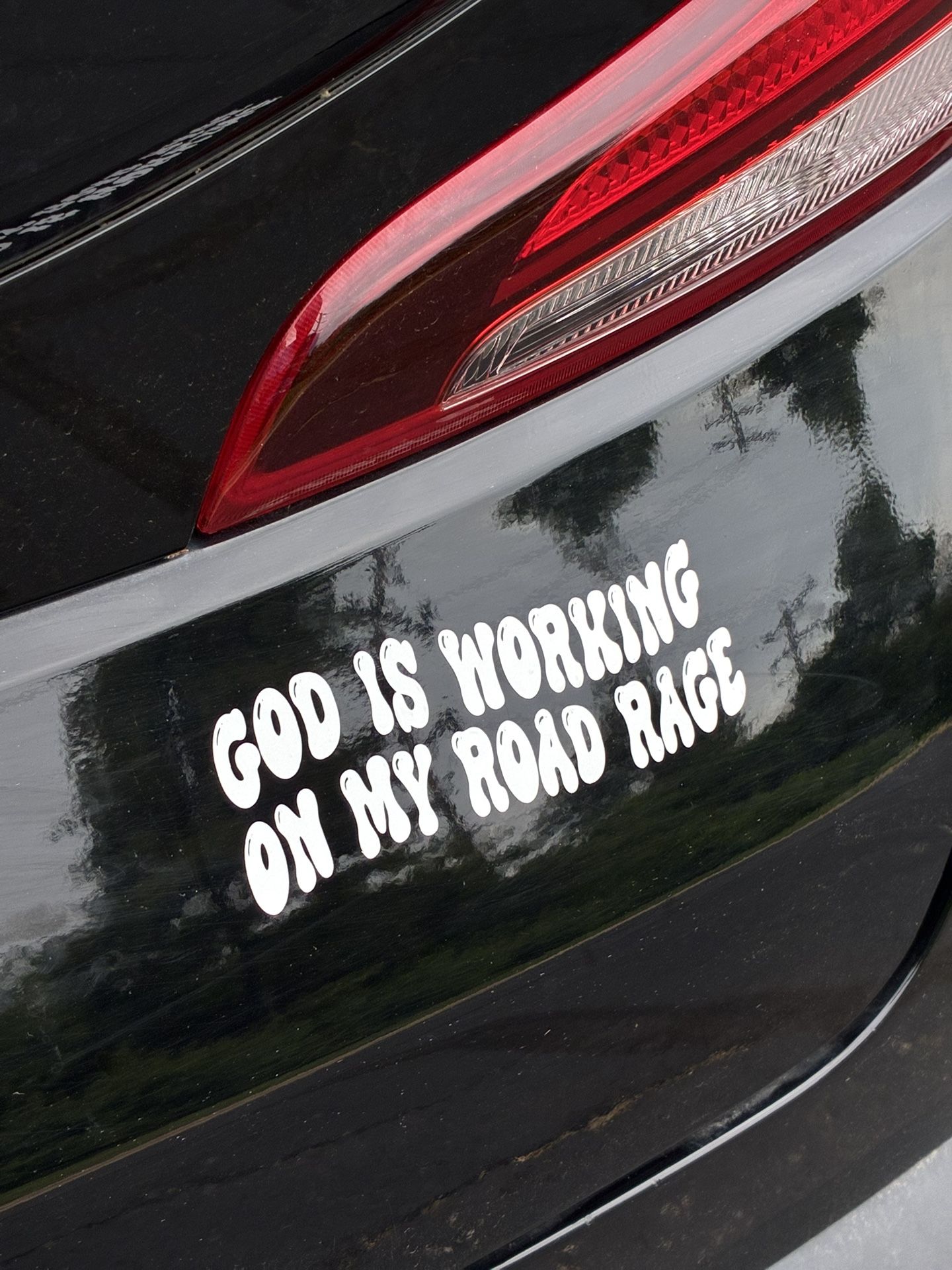 God Is Working On My Road Rage, Car Vinyl Sticker, White