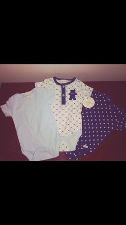 Kyle & deena! 3 Short slevee Infant bodysuit / Baby Onesies! Size 0-3 Months / Navy Blue Light Blue and Beige with Navy Blue