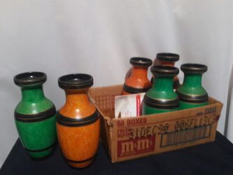 3 green Ceramic vases 8"h ea.