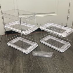 Delamu 2 Sets of Bathroom Under Sink Organizers and Storage, Multi-Purpose Stackable Pantry Organization and Storage, Pull Out Clear Kitchen Bathroom 