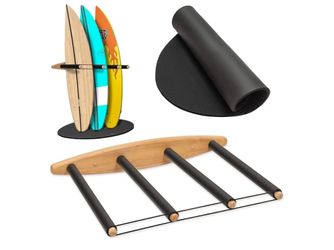 New Hang 11 Vertical Surfboard Rack - Surf Racks for Wall, Sustainable Hardwood Surf Board Holder with Rubber Mat, Surfboard Wall Mount, Paddle Board 