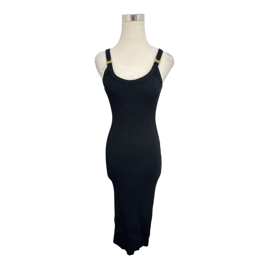 Michael Kors Black Ribbed Stretch Viscose Tank Dress Midi Bodycon Size XS