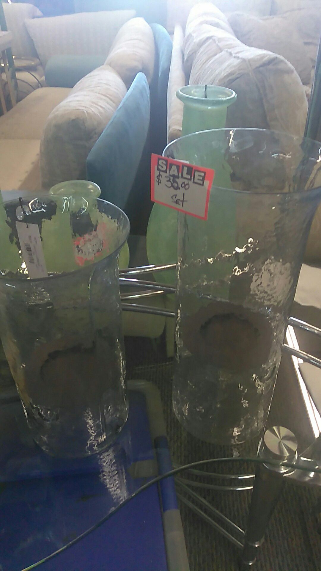 2pc glass candle holder.