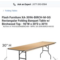 Flash Furniture XA-3096-BIRCH-M-GG Rectangular Folding Banquet Table w/ Birchwood Top - 96"W x 30"D x 30"H