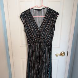 BCBGMAXAZRIA Black and Green Striped Wrap Dress, Medium 