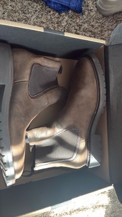 Men’s Brown Leather Chelsea Ankle Boots Slip-On Solid Pattern US Size 11