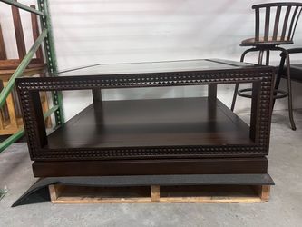 Dark Wood Coffee Table with Glass Top
