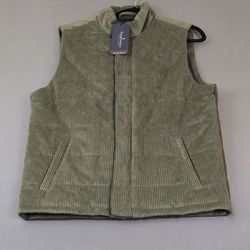 Tailor Vintage Corduroy Puffer Vest Mens Small Olive Green Quilted NWT