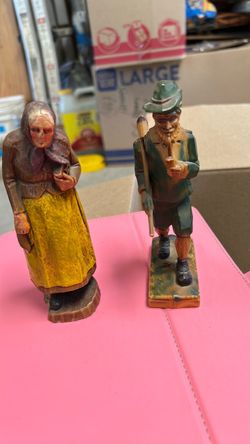 Hand-Carved Wood Folk Figurines Set of 2